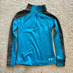Girl Youth Medium Under Armour Cold Gear Blue Gray 1/4 Zip Pullover